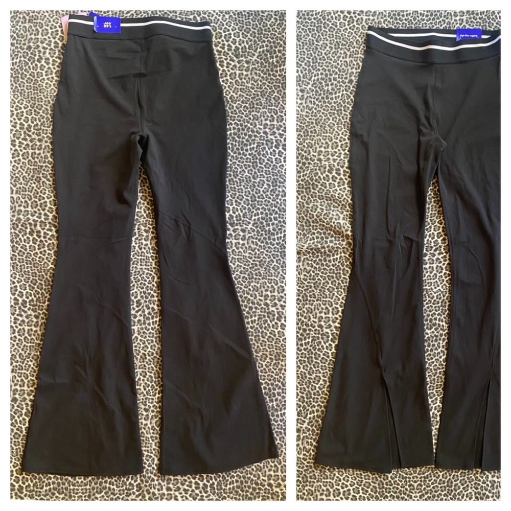 High-Rise Split Flare High Rise Leggings Striped Waistband Joy Lab Black NWT - Picture 7 of 8